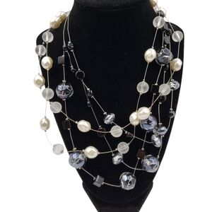 Faux Pearl Wire Necklaces Grey Blue White Opaque Shorter Length Costume …